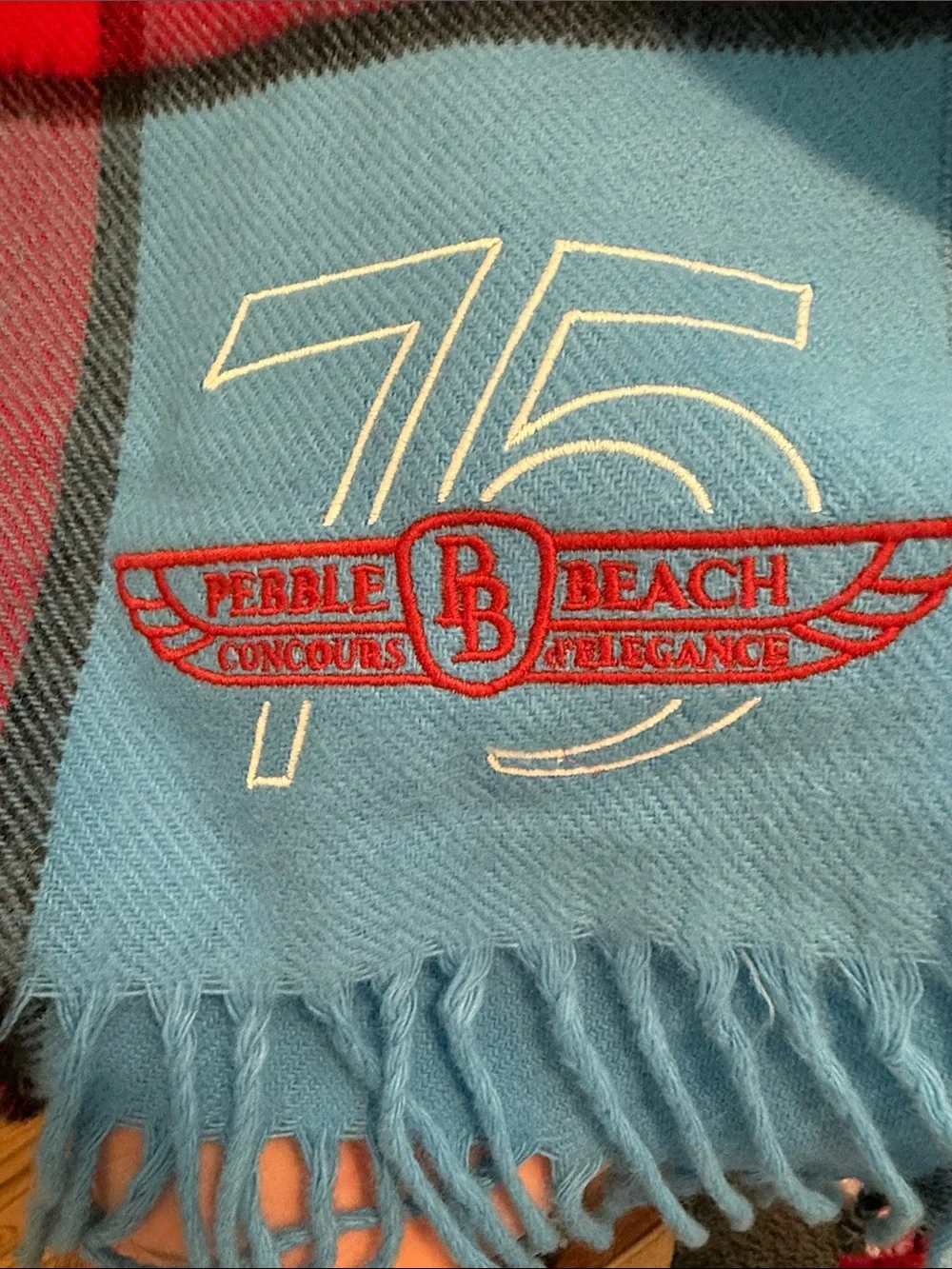 Blue/ Red Plaid Men's Scarf with Red Accent MARK & GRAHAM 75th Pebble Beach 🏎️